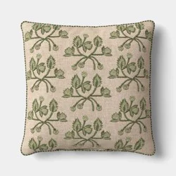 Square Embroidered Vine Pillow Neutral/Green - Threshold™