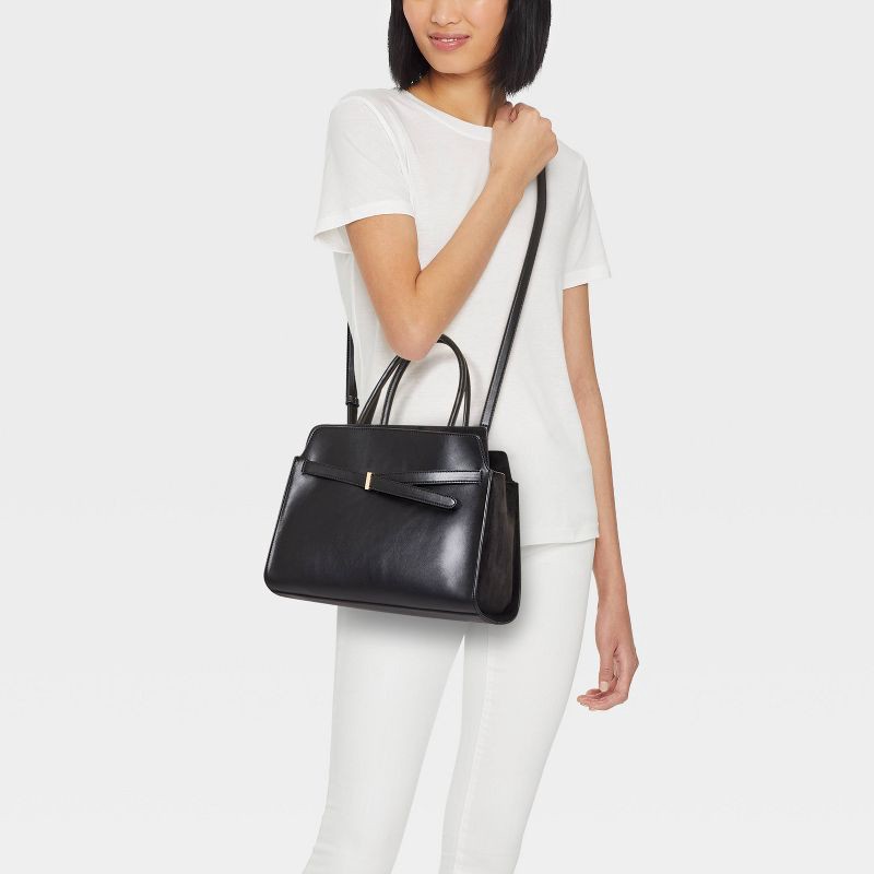 slide 2 of 6, Belted Top Handle Satchel Handbag - A New Day™ Black, 1 ct