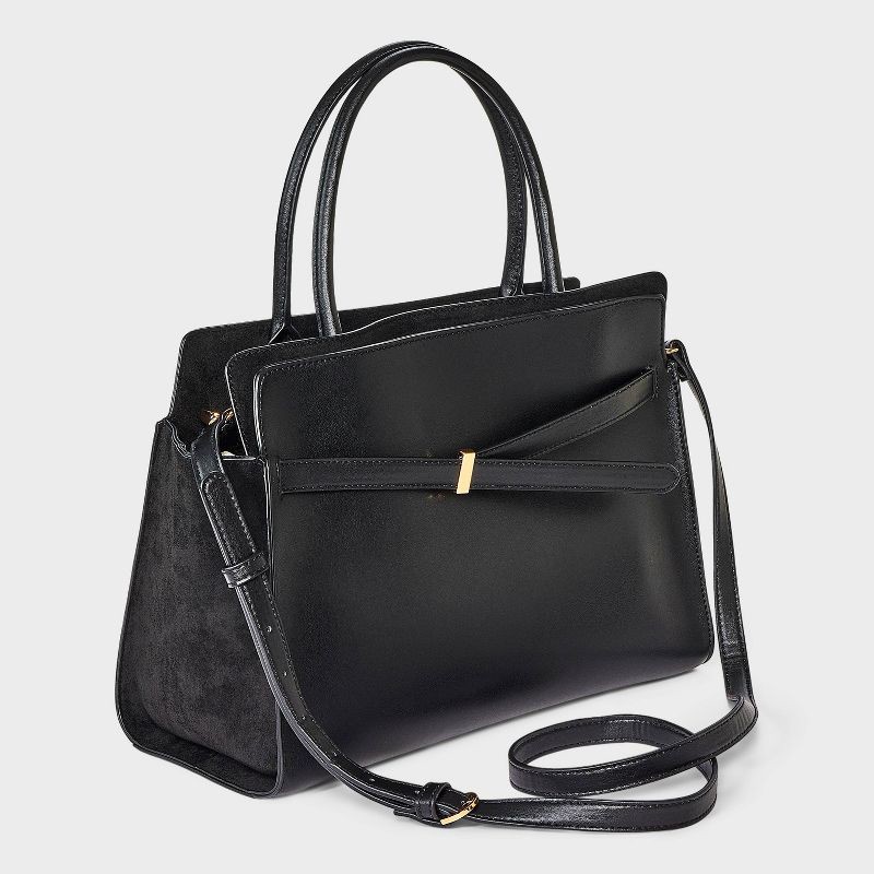 slide 3 of 6, Belted Top Handle Satchel Handbag - A New Day™ Black, 1 ct