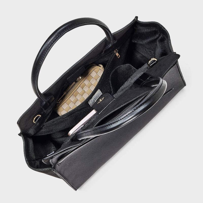 slide 4 of 6, Belted Top Handle Satchel Handbag - A New Day™ Black, 1 ct