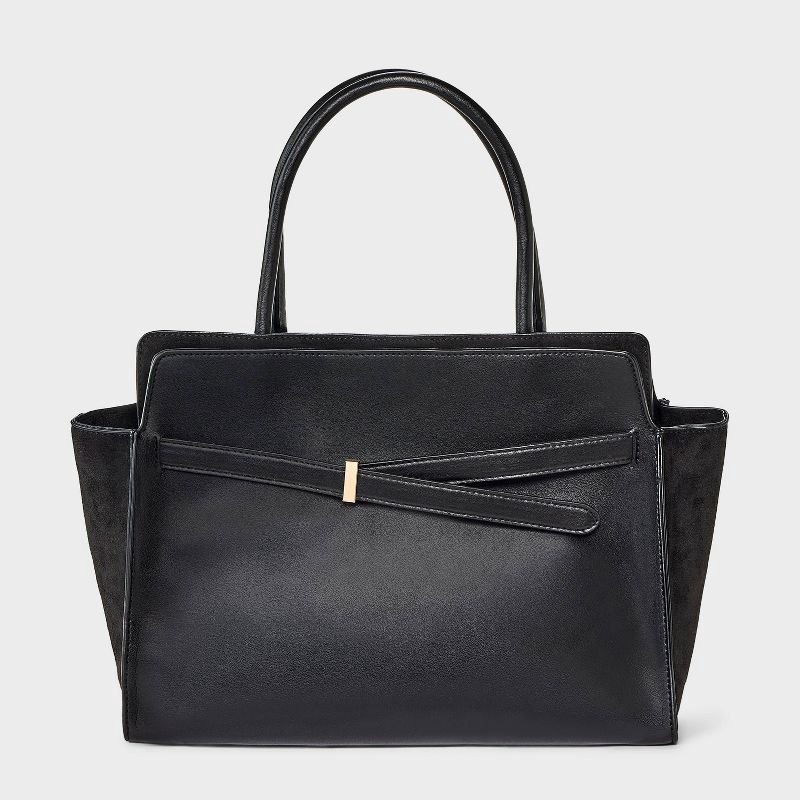 slide 6 of 6, Belted Top Handle Satchel Handbag - A New Day™ Black, 1 ct