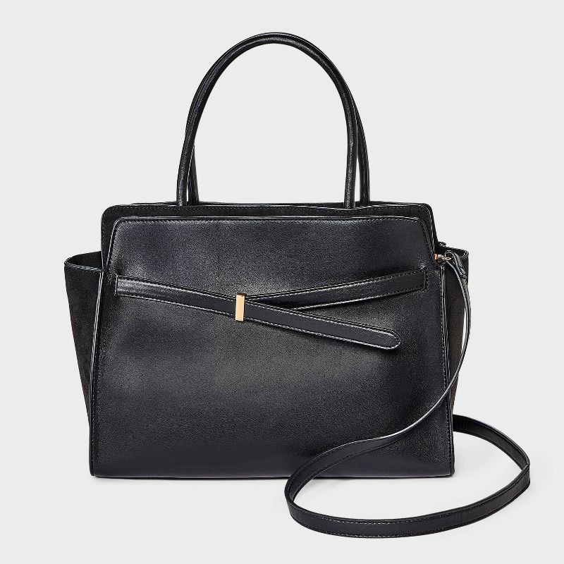 slide 1 of 6, Belted Top Handle Satchel Handbag - A New Day™ Black, 1 ct