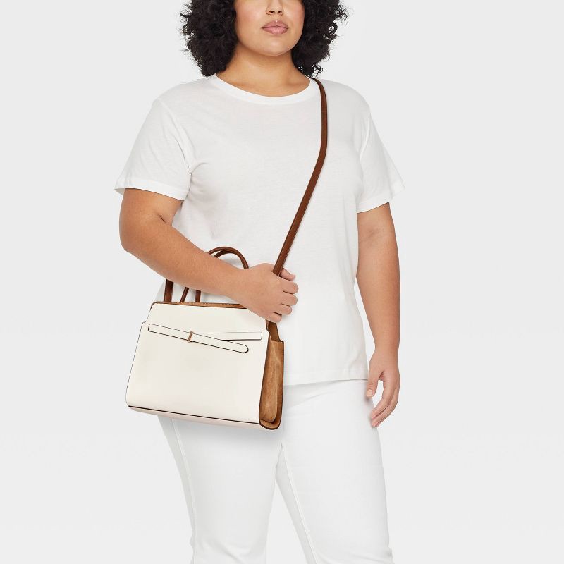slide 2 of 6, Belted Top Handle Satchel Handbag - A New Day™ Cream, 1 ct