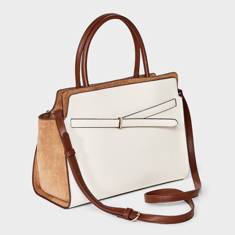 slide 3 of 6, Belted Top Handle Satchel Handbag - A New Day™ Cream, 1 ct