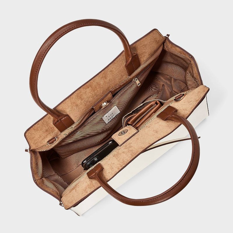 slide 4 of 6, Belted Top Handle Satchel Handbag - A New Day™ Cream, 1 ct