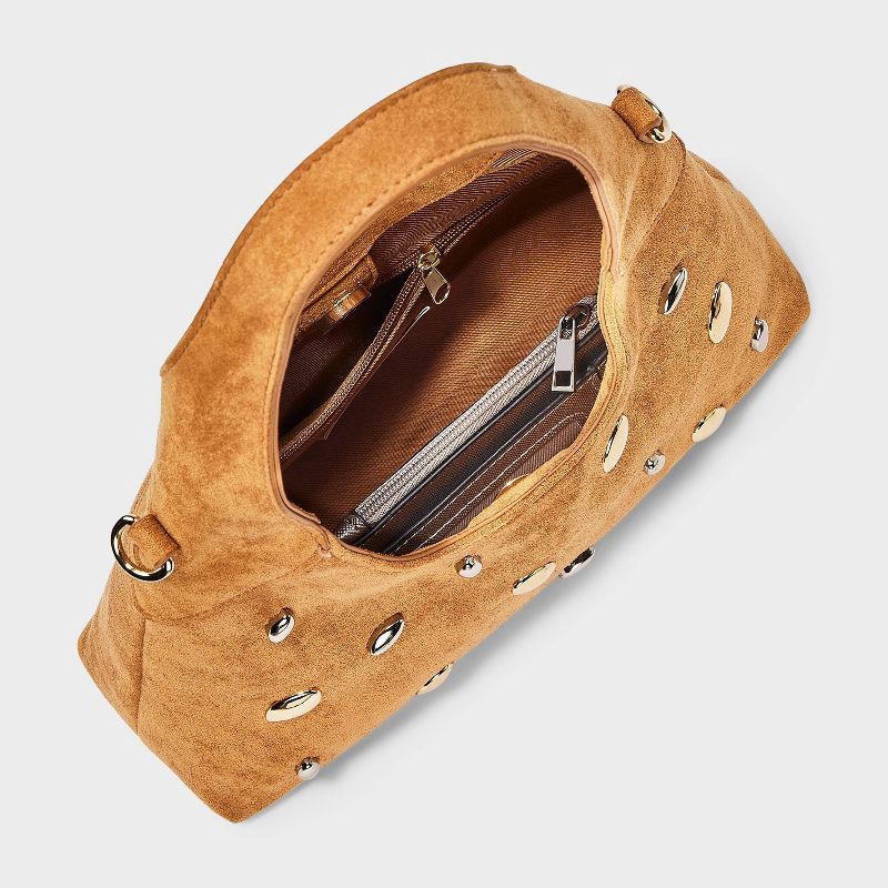 slide 4 of 5, Faux Suede Mini Studded Slouchy Chain Handbag - Universal Thread™ Tan, 1 ct