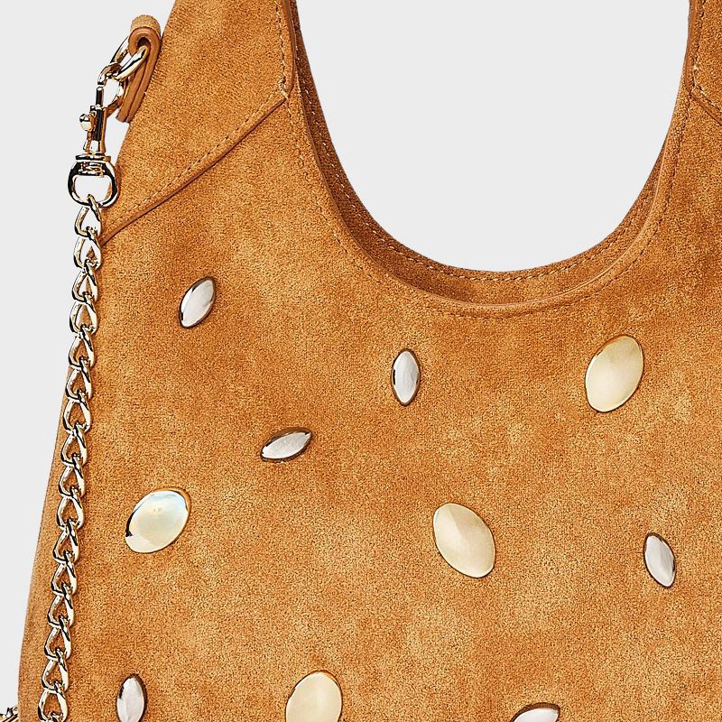 slide 5 of 5, Faux Suede Mini Studded Slouchy Chain Handbag - Universal Thread™ Tan, 1 ct