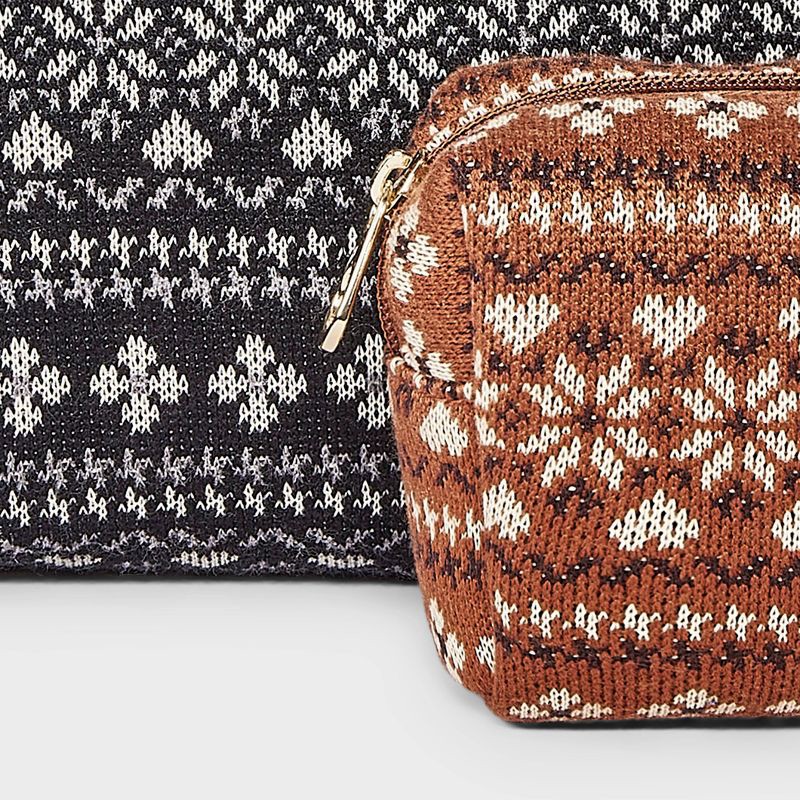slide 4 of 5, Fair Isle Pattern Cosmetic Pouch 2pc Set - Universal Thread™ Black/Brown, 2 ct