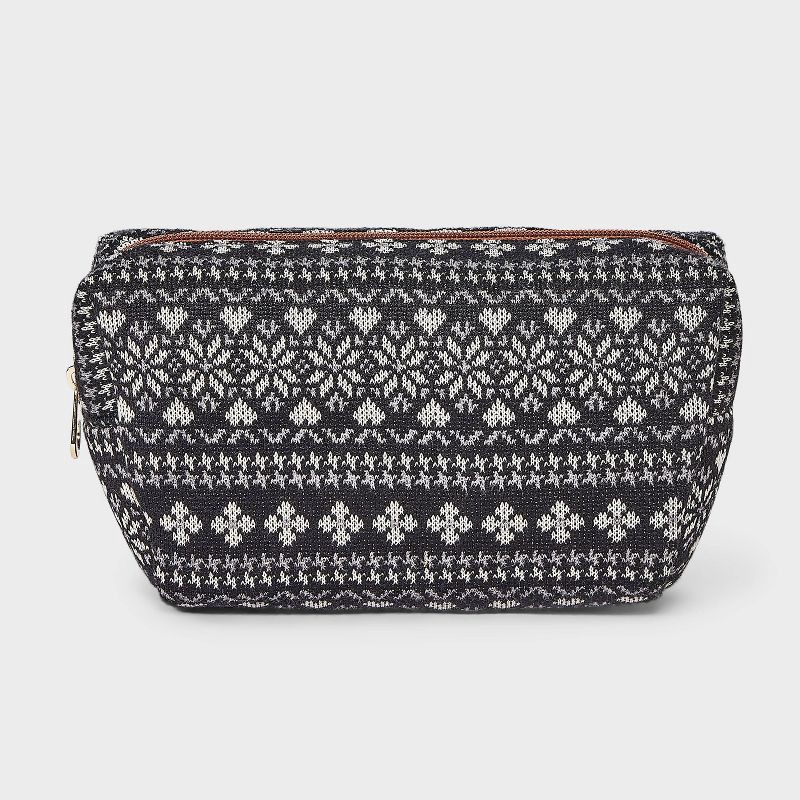 slide 5 of 5, Fair Isle Pattern Cosmetic Pouch 2pc Set - Universal Thread™ Black/Brown, 2 ct