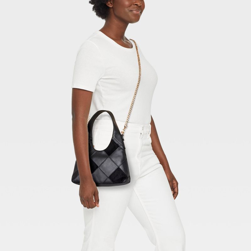 slide 2 of 5, Square Patchwork Mini Slouchy Chain Handbag - Universal Thread™ Black, 1 ct