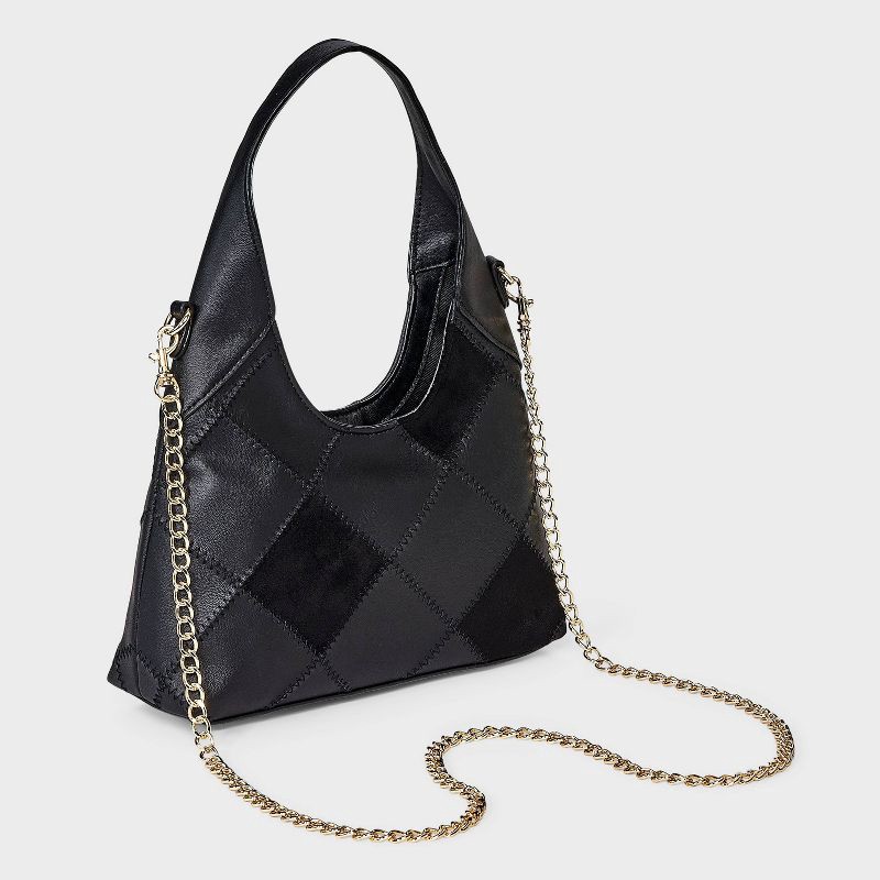 slide 3 of 5, Square Patchwork Mini Slouchy Chain Handbag - Universal Thread™ Black, 1 ct