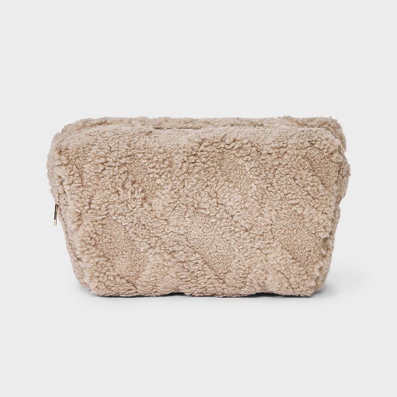slide 5 of 5, Faux Shearling Cosmetic Pouch 2pc Set - Universal Thread™ Taupe, 2 ct