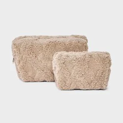 Faux Shearling Cosmetic Pouch 2pc Set - Universal Thread™ Taupe