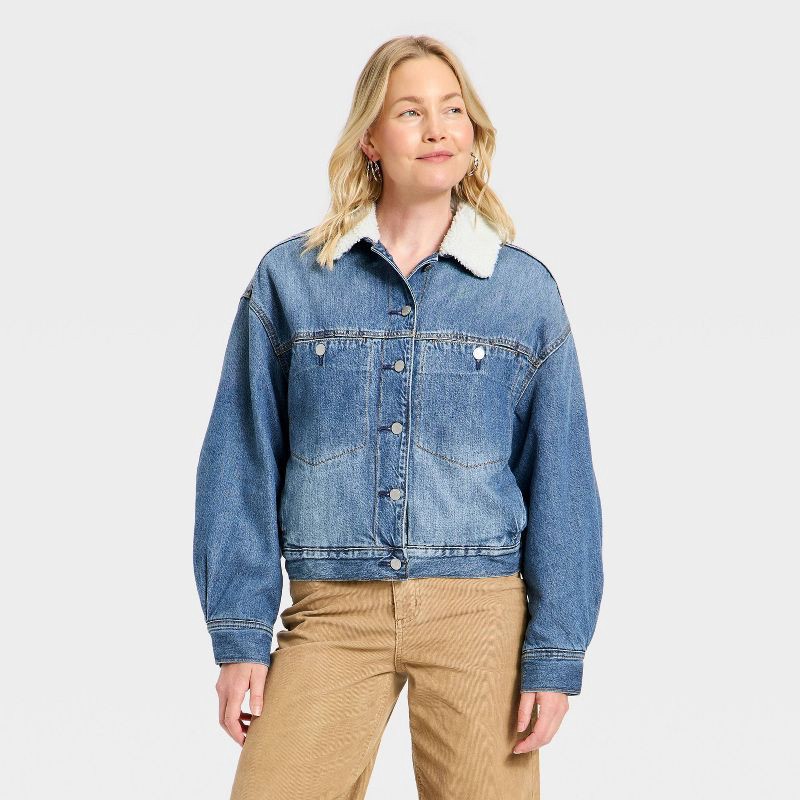 slide 1 of 3, Women's Bubble Denim Jacket - Universal Thread™ Light Wash S, 1 ct