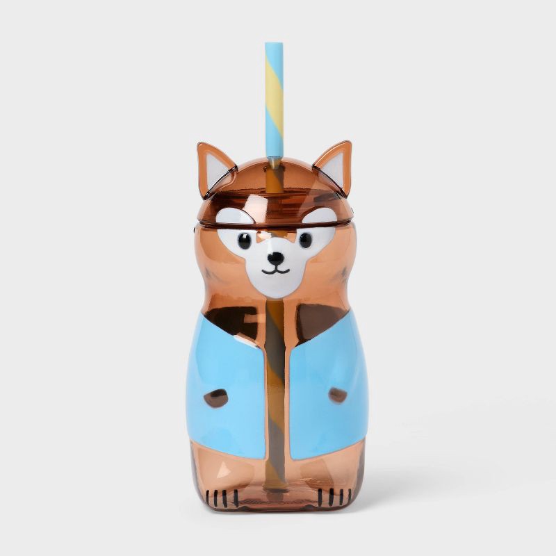 slide 1 of 3, 10 fl oz Figural Squirrel Tumbler with Straw Blue - Pillowfort™, 10 fl oz