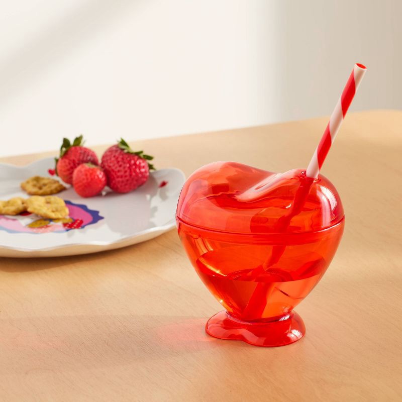 slide 2 of 3, 10 fl oz Figural Red Heart Tumbler with Straw - Pillowfort™, 10 fl oz
