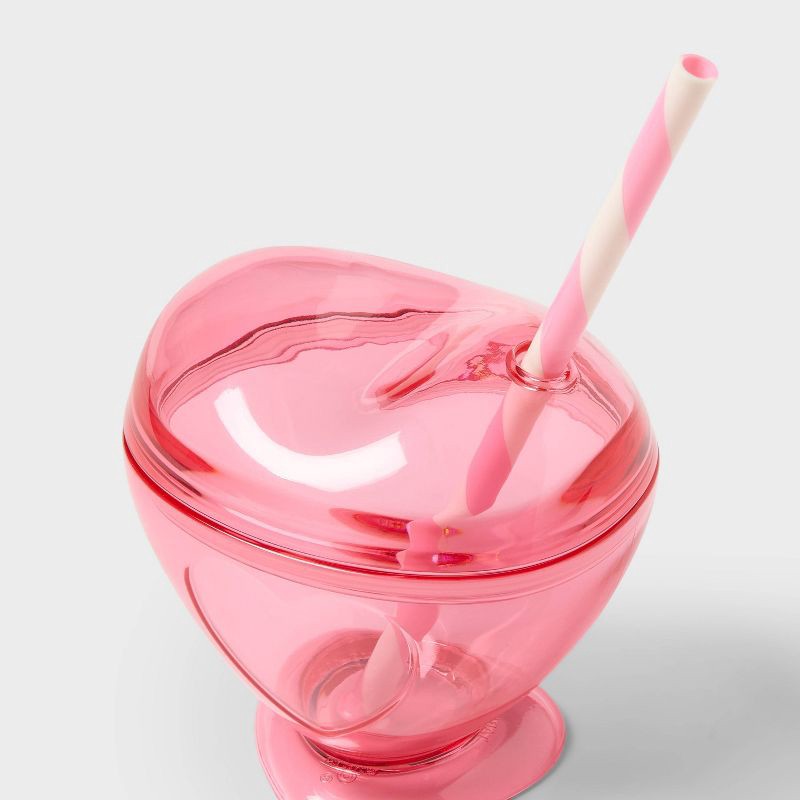 slide 3 of 3, 10 fl oz Figural Pink Heart Tumbler with Straw - Pillowfort™, 10 fl oz
