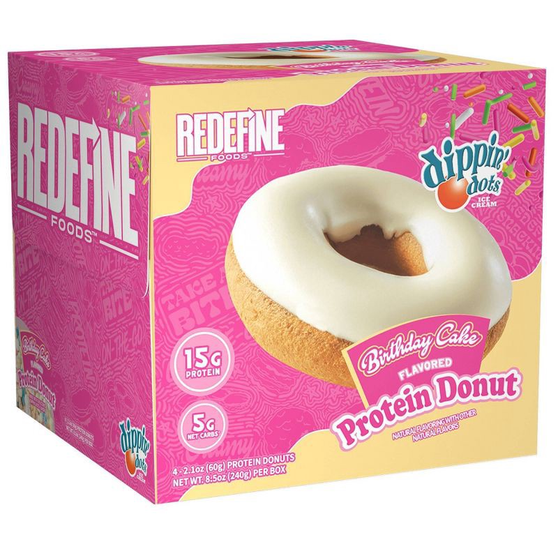 slide 2 of 7, Redefine Foods Dippin Dots Birthday Cake Flavored Protein Donut - 8.5oz/4ct, 4 ct; 8.5 oz
