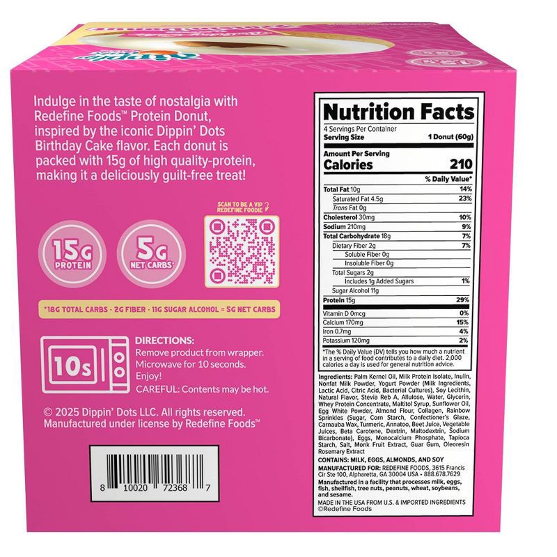 slide 3 of 7, Redefine Foods Dippin Dots Birthday Cake Flavored Protein Donut - 8.5oz/4ct, 4 ct; 8.5 oz
