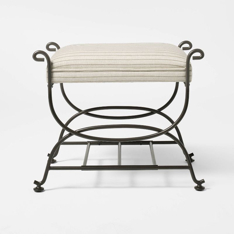 slide 3 of 6, Threshold designed w/Studio McGee Metal Ottoman Performance Stripe Fabric - Threshold™ designed with Studio McGee; Fully Assembled, 1 ct
