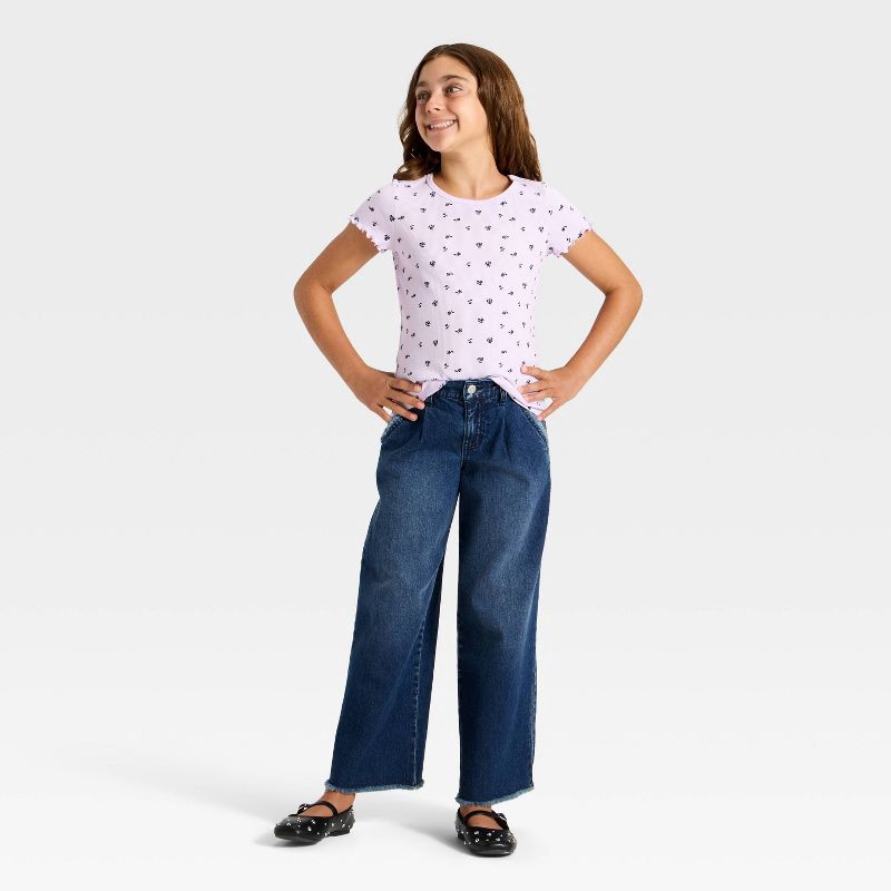 slide 3 of 3, Girls' Short Sleeve Ribbed T-Shirt - Cat & Jack™ Violet XS, 1 ct