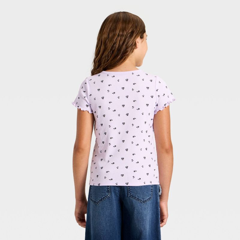 slide 2 of 3, Girls' Short Sleeve Ribbed T-Shirt - Cat & Jack™ Violet L, 1 ct