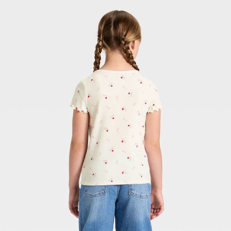 slide 2 of 3, Girls' Short Sleeve Ribbed T-Shirt - Cat & Jack™ Cream M, 1 ct