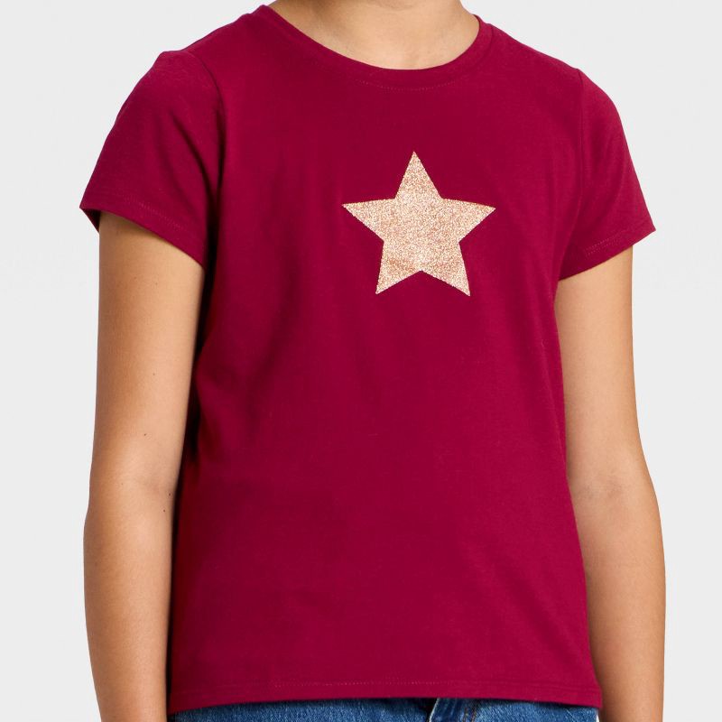 slide 2 of 4, Girls' Short Sleeve 'Glitter Star' Graphic T-Shirt - Cat & Jack™ Dark Red XL, 1 ct
