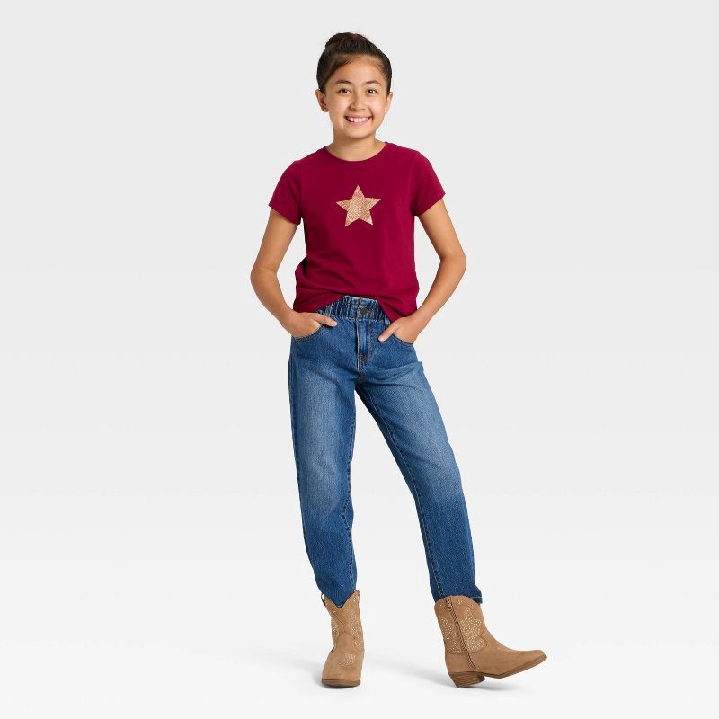 slide 4 of 4, Girls' Short Sleeve 'Glitter Star' Graphic T-Shirt - Cat & Jack™ Dark Red XL, 1 ct