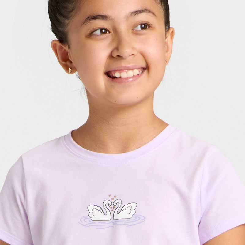 slide 2 of 4, Girls' Short Sleeve 'swans' Graphic T-Shirt - Cat & Jack™ Light Violet L, 1 ct