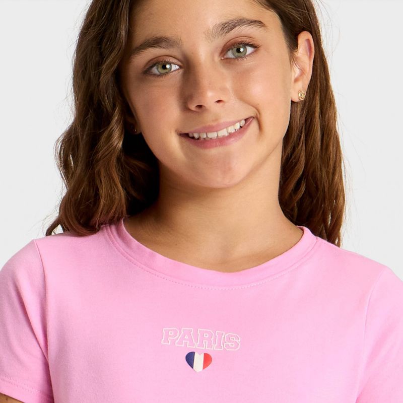 slide 2 of 4, Girls' Short Sleeve 'Paris Heart' Graphic T-Shirt - Cat & Jack™ Rose Pink XL, 1 ct