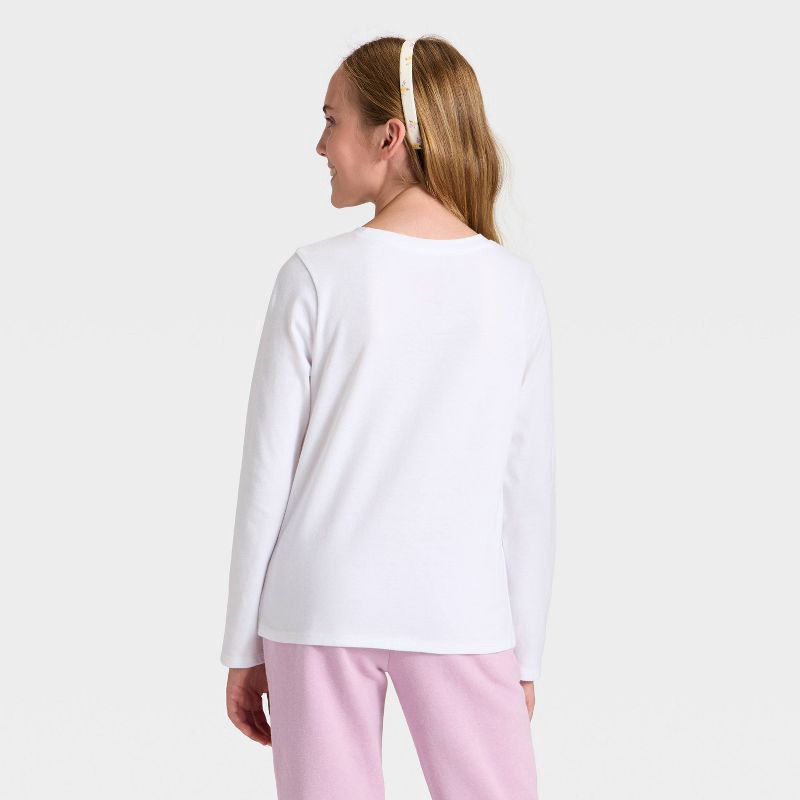 slide 2 of 3, Girls' Long Sleeve T-Shirt - Cat & Jack™ White M, 1 ct