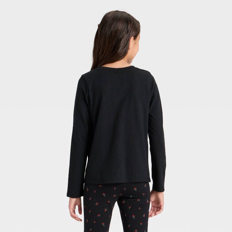 slide 2 of 3, Girls' Long Sleeve T-Shirt - Cat & Jack™ Black L, 1 ct