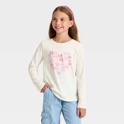 Girls' Long Sleeve 'Bow Heart' Graphic T-Shirt - Cat & Jack™ Cream M