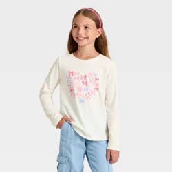 Girls' Long Sleeve 'Bow Heart' Graphic T-Shirt - Cat & Jack™ Cream M