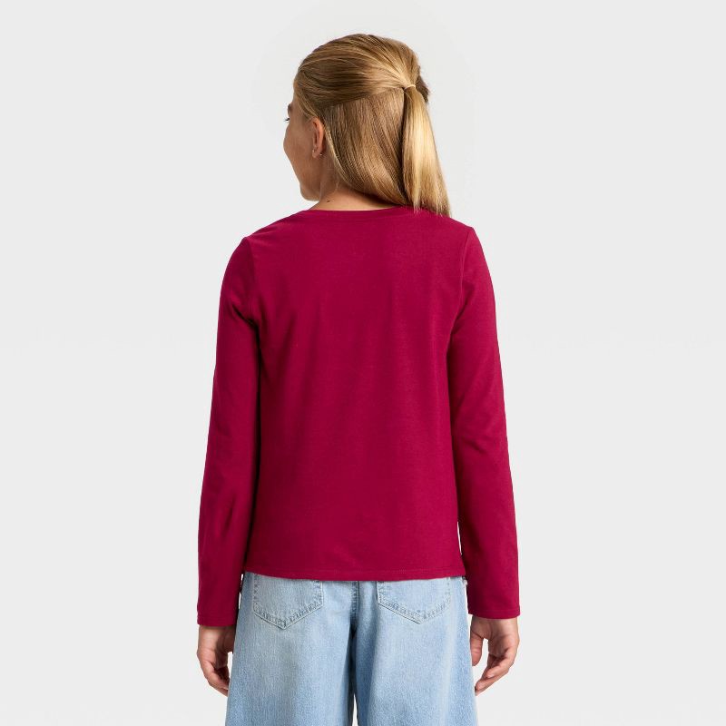 slide 3 of 4, Girls' Long Sleeve 'Glitter Star' Graphic T-Shirt - Cat & Jack™ Dark Red S, 1 ct