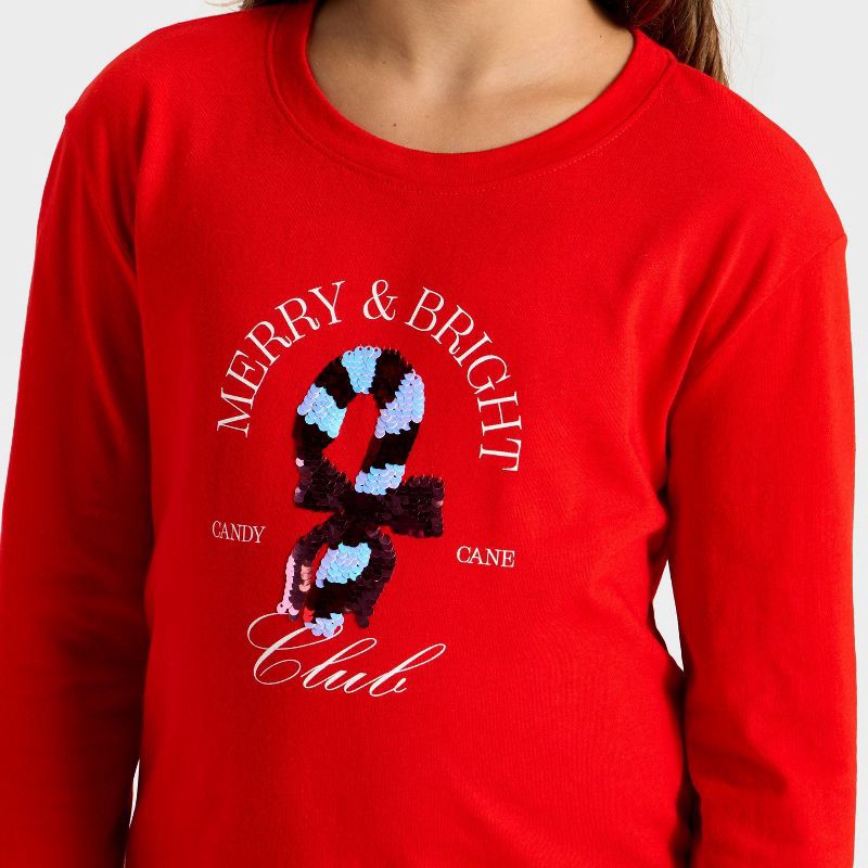 slide 3 of 4, Girls' Long Sleeve Christmas 'Candy Cane' Flip Sequin T-Shirt - Cat & Jack™ Red L, 1 ct
