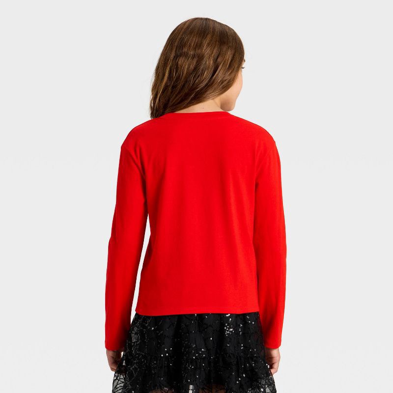 slide 4 of 4, Girls' Long Sleeve Christmas 'Candy Cane' Flip Sequin T-Shirt - Cat & Jack™ Red L, 1 ct