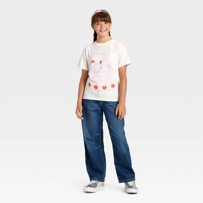 slide 4 of 4, Girls' Short Sleeve 'Cat Cake' Oversized Graphic T-Shirt - Cat & Jack™ Off-White M, 1 ct