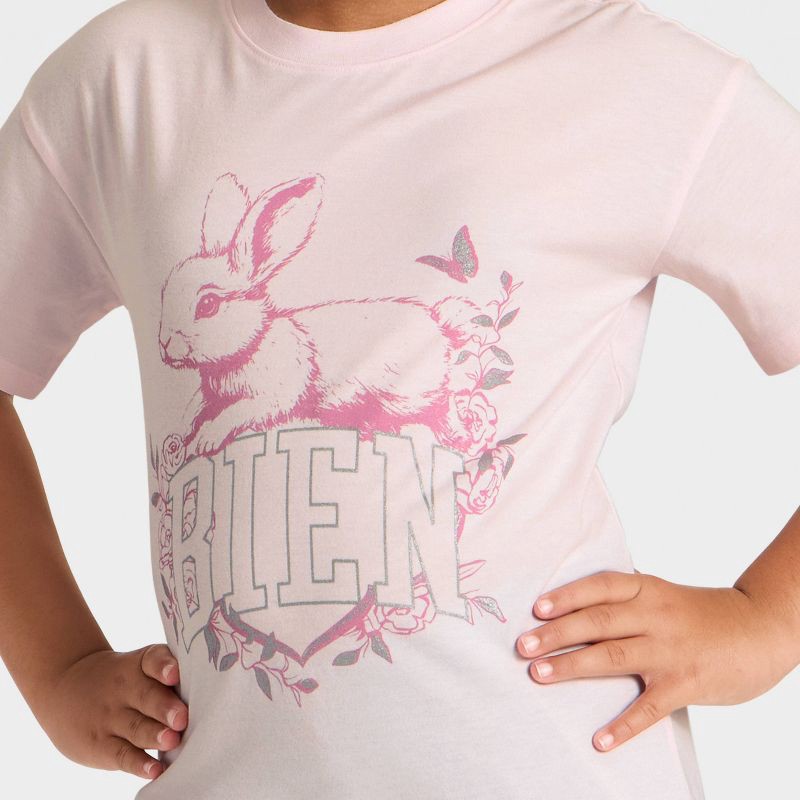 slide 2 of 4, Girls' Short Sleeve 'Bien Bunny' Oversized Graphic T-Shirt - Cat & Jack™ Light Pink XL, 1 ct