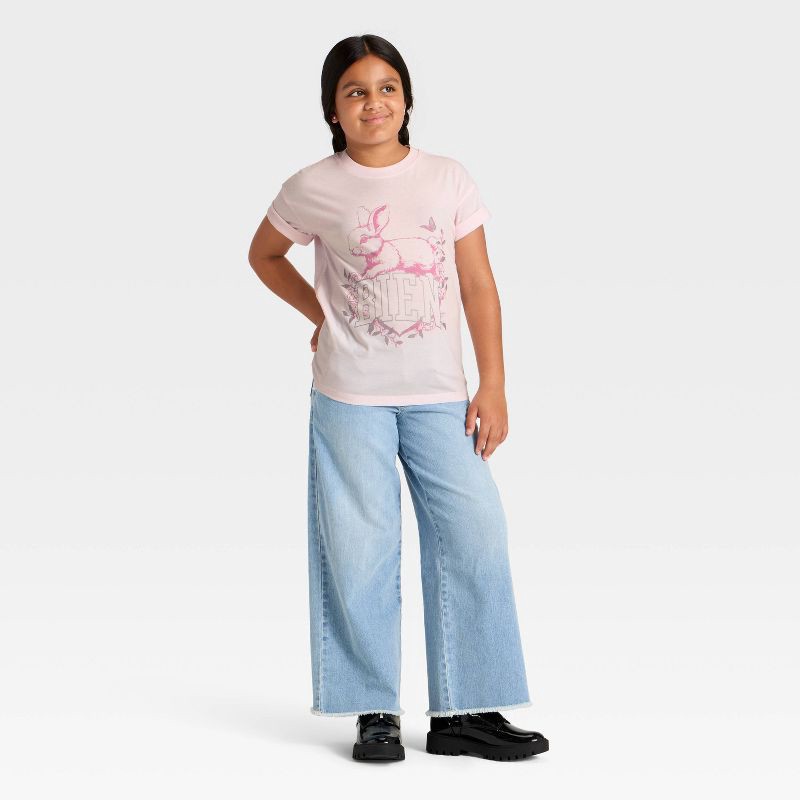 slide 4 of 4, Girls' Short Sleeve 'Bien Bunny' Oversized Graphic T-Shirt - Cat & Jack™ Light Pink XL, 1 ct