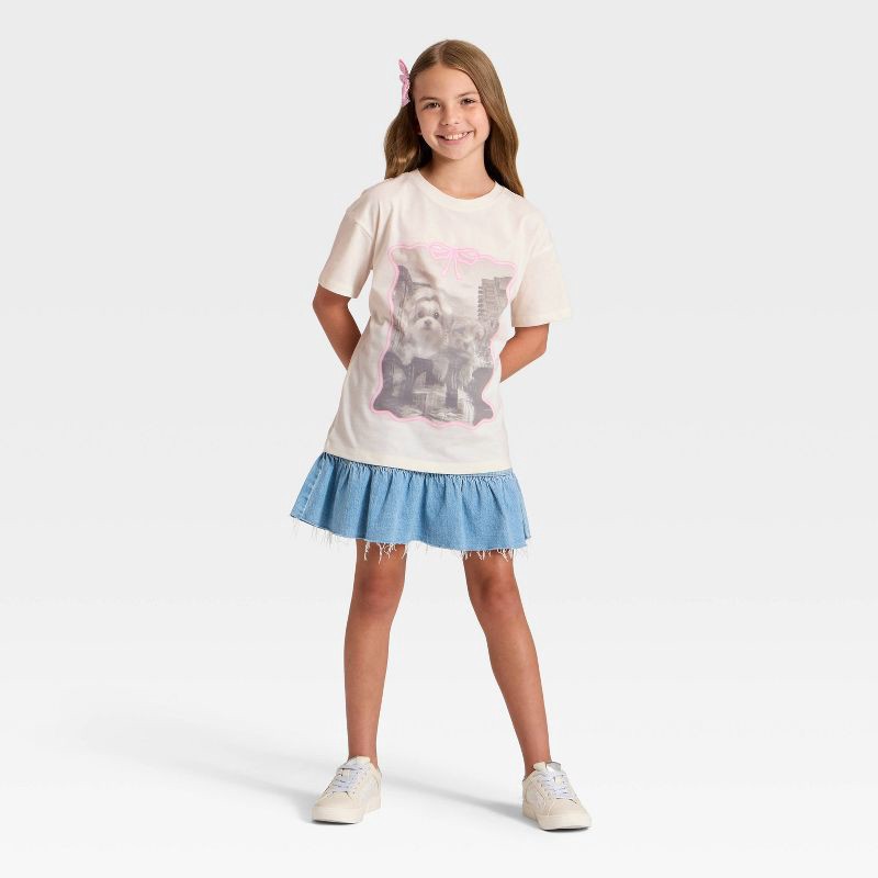 slide 4 of 4, Girls' Short Sleeve 'City Dogs' Oversized Graphic T-Shirt - Cat & Jack™ Cream S, 1 ct