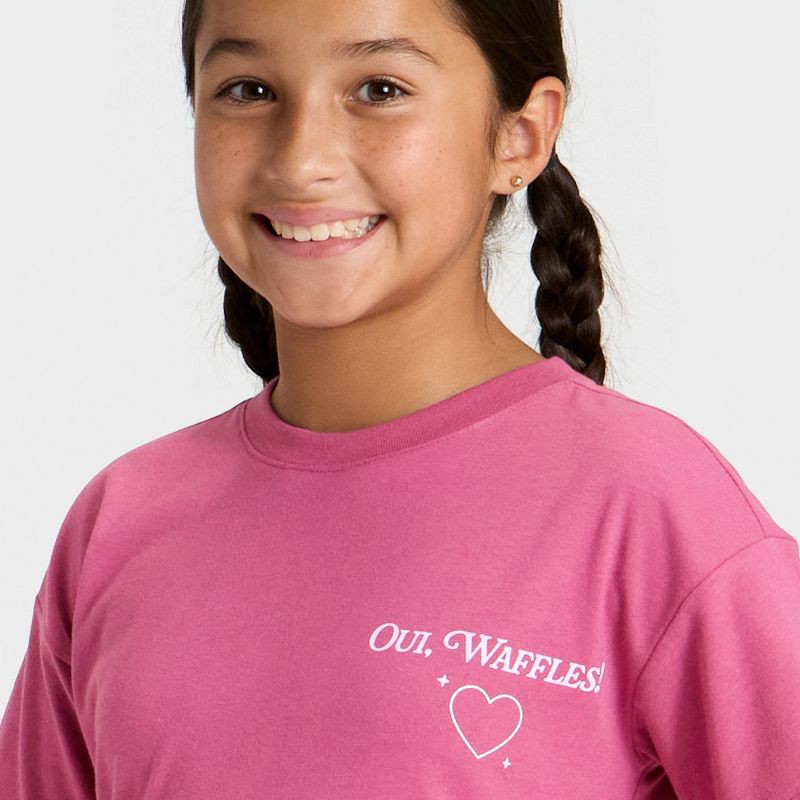 slide 2 of 4, Girls' Short Sleeve 'Oui Waffles' Oversized Graphic T-Shirt - Cat & Jack™ Berry Purple XL, 1 ct