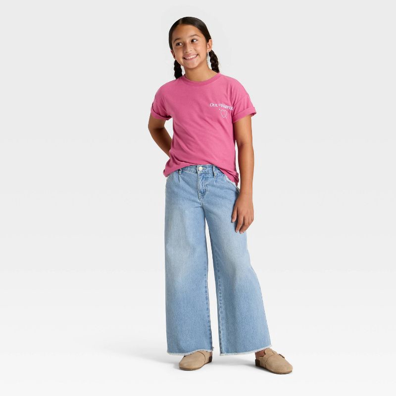 slide 4 of 4, Girls' Short Sleeve 'Oui Waffles' Oversized Graphic T-Shirt - Cat & Jack™ Berry Purple XL, 1 ct