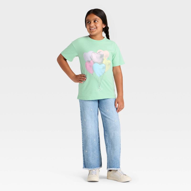 slide 3 of 3, Girls' Short Sleeve 'Heart Balloons' Oversized Graphic T-Shirt - Cat & Jack™ Mint Green S, 1 ct