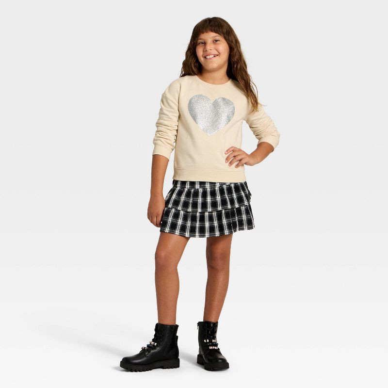 slide 4 of 4, Girls' Fleece 'Glitter Heart' Graphic Pullover Sweatshirt - Cat & Jack™ Cream S, 1 ct