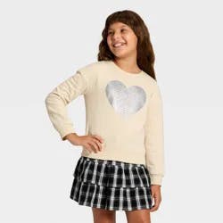 Girls' Fleece 'Glitter Heart' Graphic Pullover Sweatshirt - Cat & Jack™ Cream L