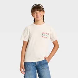 Girls' Short Sleeve Christmas 'Falala' Oversized Graphic T-Shirt- Cat & Jack™ Beige S