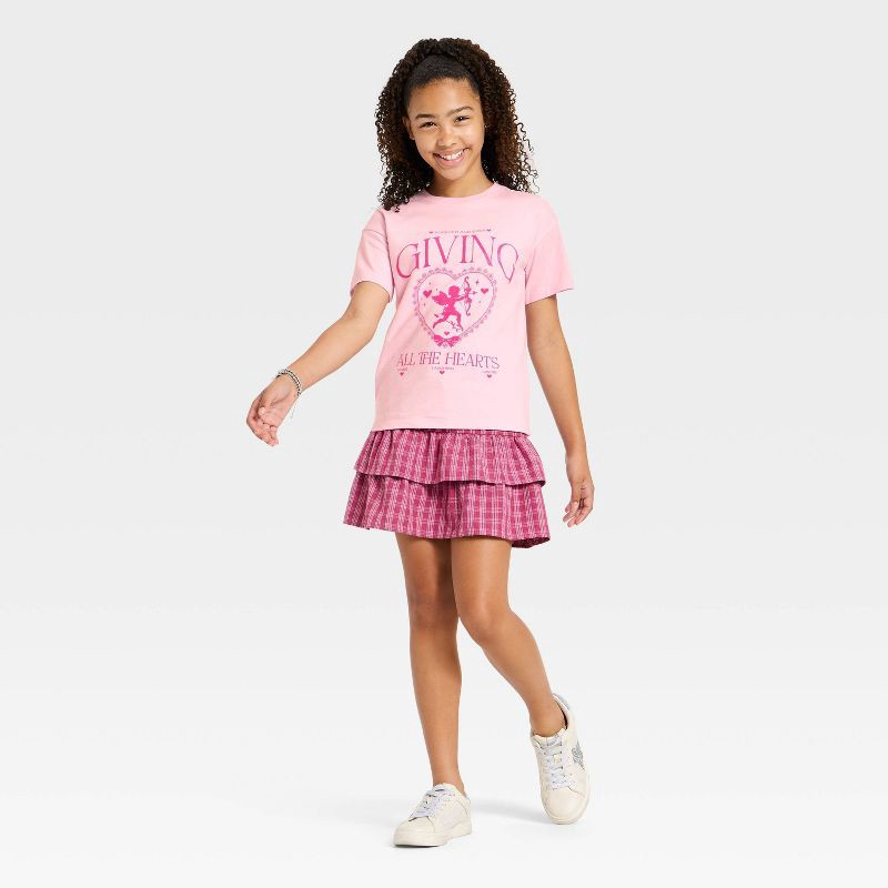slide 4 of 4, Girls' Short Sleeve Valentine's Day 'Candy Hearts' Oversized Graphic T-Shirt - Cat & Jack™ Pink L, 1 ct