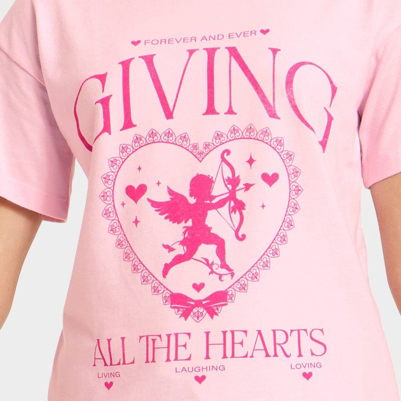 slide 2 of 4, Girls' Short Sleeve Valentine's Day 'Candy Hearts' Oversized Graphic T-Shirt - Cat & Jack™ Pink XL, 1 ct